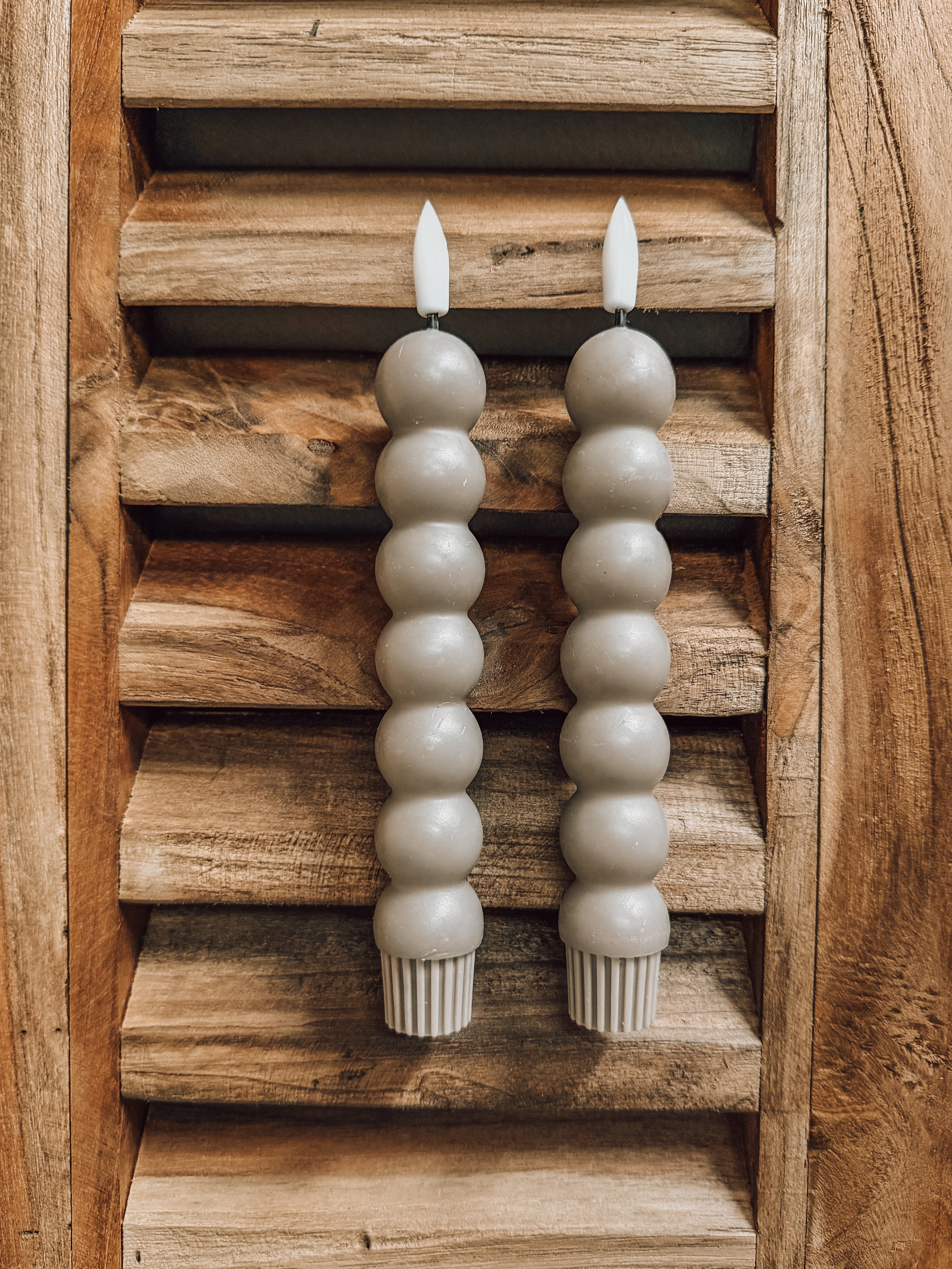 Set bubbel dinerkaarsen kort taupe