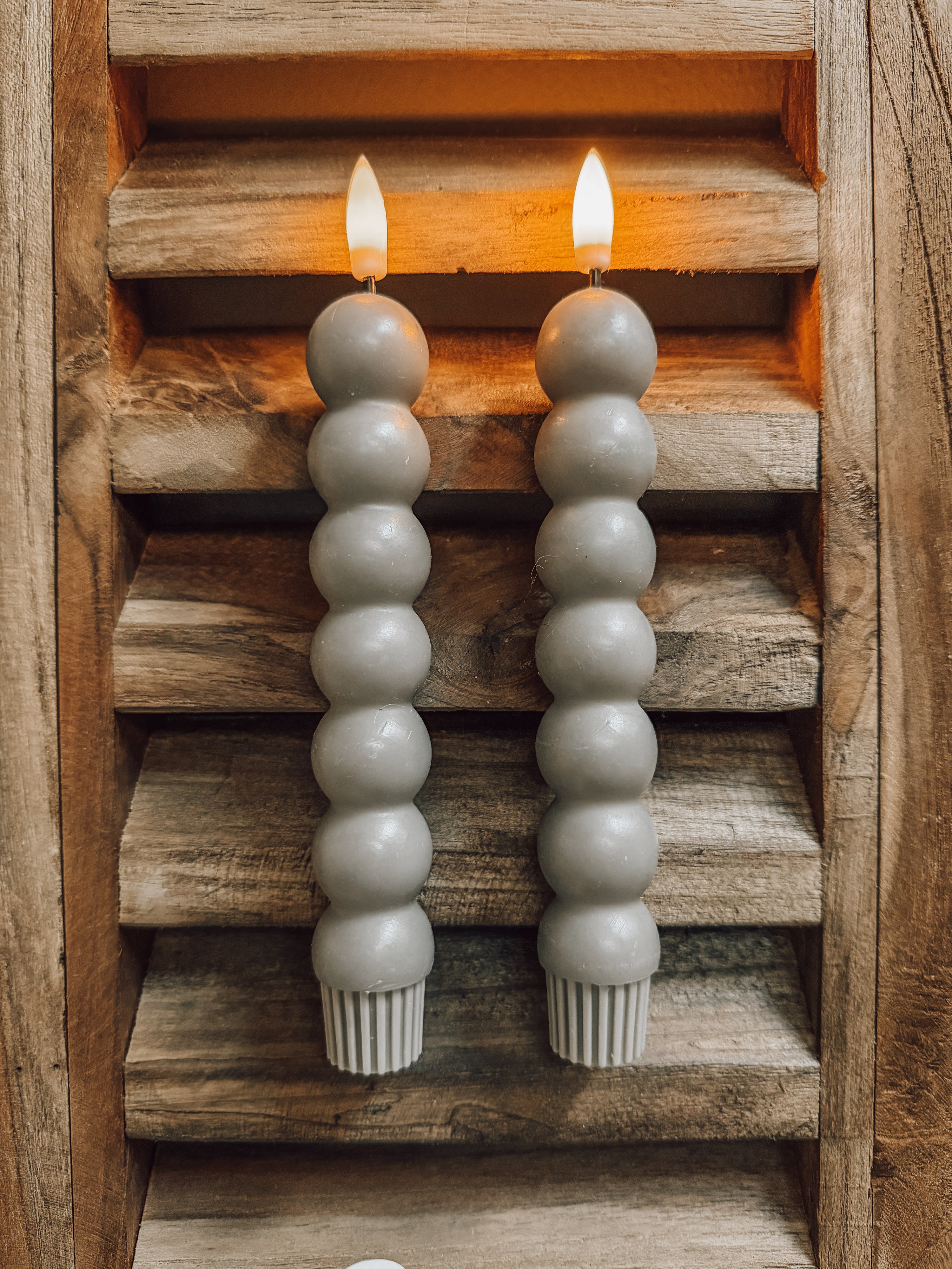 Set bubbel dinerkaarsen kort taupe