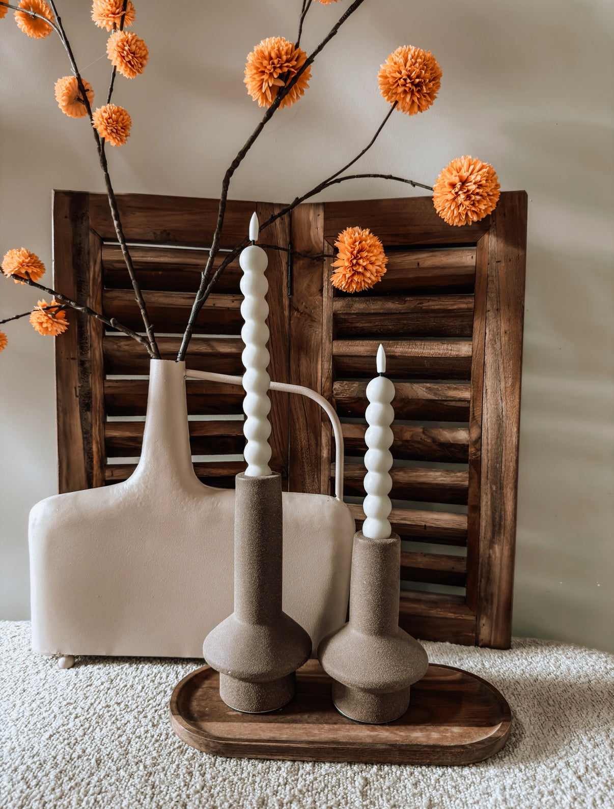 Set bubbel dinerkaarsen kort beige