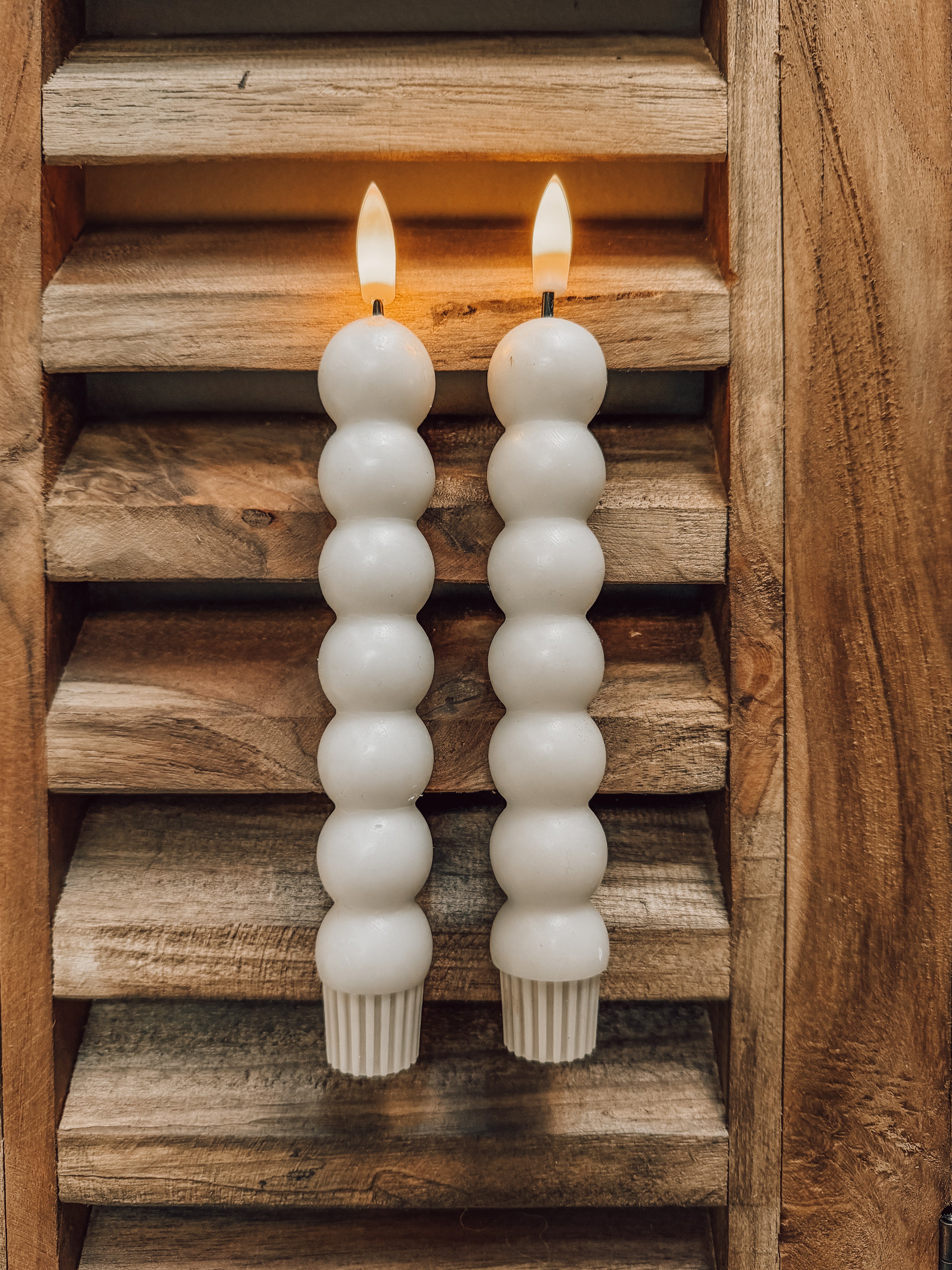 Set bubbel dinerkaarsen kort beige