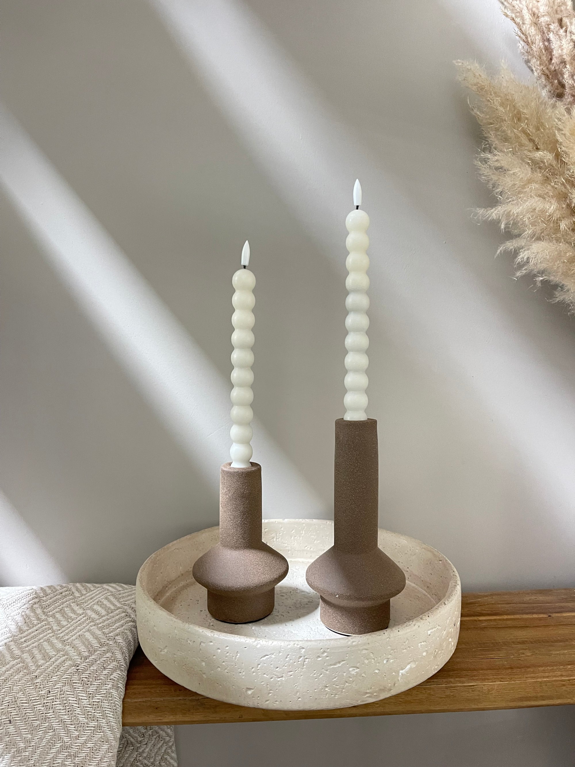 Set bubbel dinerkaarsen lang beige